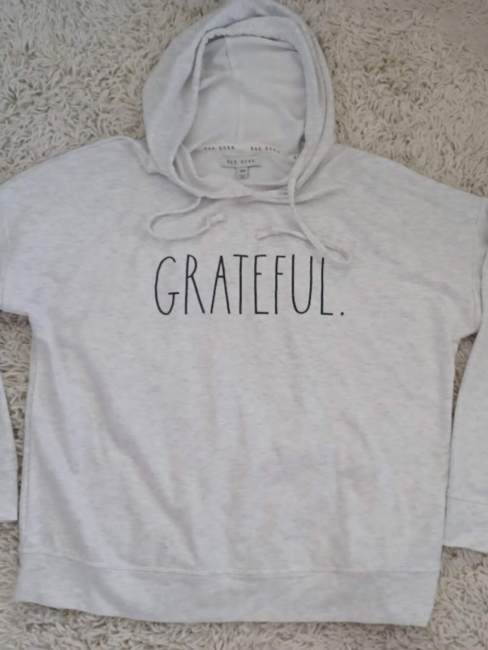 Rae Dunn GRATEFUL Hoodie Womens M Gray Pullover Graphic Sweatshirt Lightweight